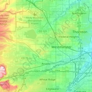 Arvada topographic map, elevation, terrain