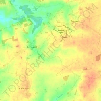 Kenninghall topographic map, elevation, terrain