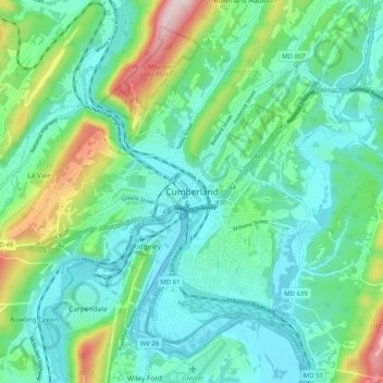 Cumberland topographic map, elevation, terrain