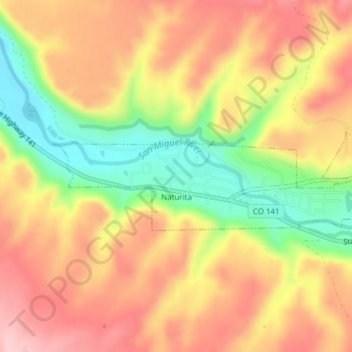 Naturita topographic map, elevation, terrain