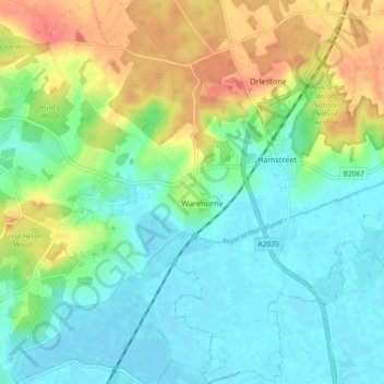 Warehorne topographic map, elevation, terrain