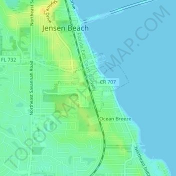 Ocean Breeze topographic map, elevation, terrain