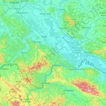 Sisak-Moslavina County topographic map, elevation, terrain