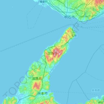 Awaji topographic map, elevation, terrain