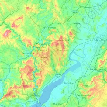 Forest of Dean District topographic map, elevation, terrain