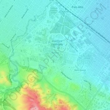 Stanford topographic map, elevation, terrain