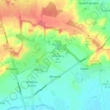 Wimpole topographic map, elevation, terrain