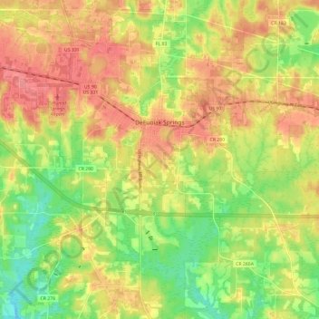 DeFuniak Springs topographic map, elevation, terrain