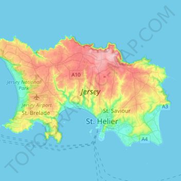 Jersey topographic map, elevation, terrain