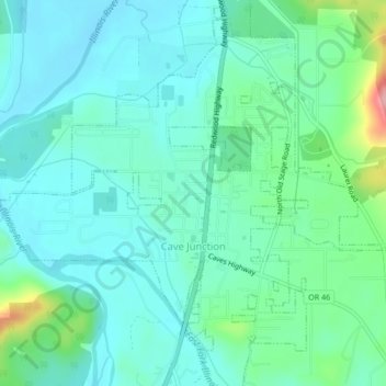 Cave Junction topographic map, elevation, terrain