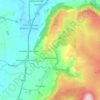 Osmotherley topographic map, elevation, terrain