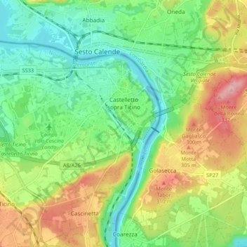 Castelletto sopra Ticino topographic map, elevation, terrain