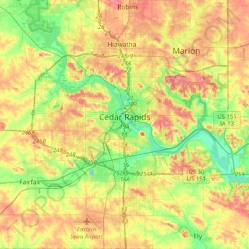 Cedar Rapids topographic map, elevation, terrain