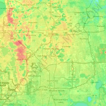 Orlando topographic map, elevation, terrain