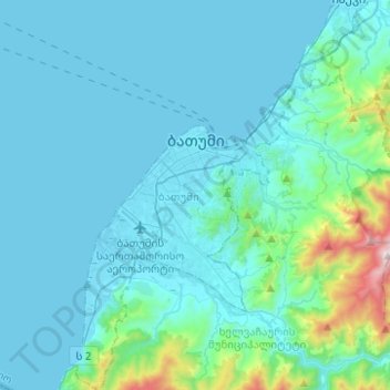 Batumi topographic map, elevation, terrain
