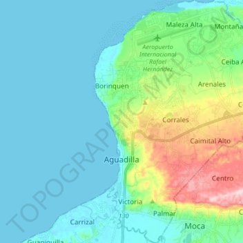 Aguadilla topographic map, elevation, terrain