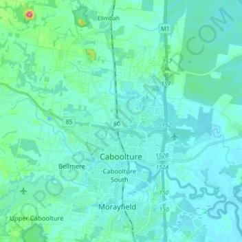 Caboolture topographic map, elevation, terrain