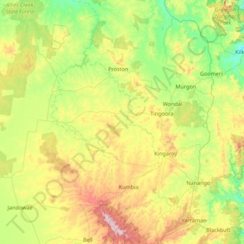 South Burnett Regional topographic map, elevation, terrain