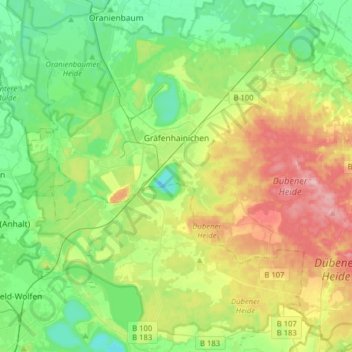 Gräfenhainichen topographic map, elevation, terrain