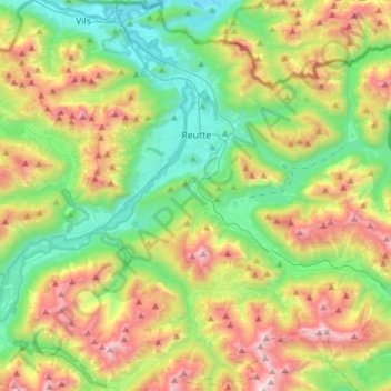 Reutte topographic map, elevation, terrain