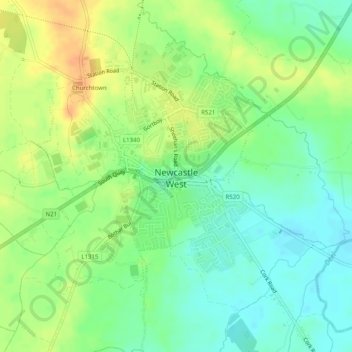 Newcastle West topographic map, elevation, terrain