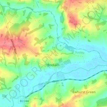 Bodiam topographic map, elevation, terrain