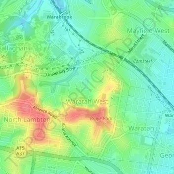 Waratah West topographic map, elevation, terrain