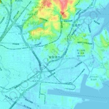 多賀城市 topographic map, elevation, terrain