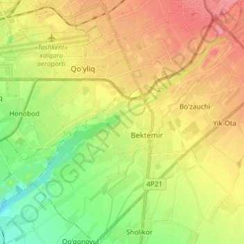 Bektemir district topographic map, elevation, terrain