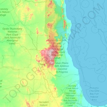 Coen topographic map, elevation, terrain