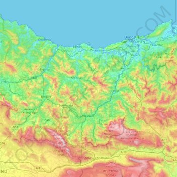 Guipúzcoa topographic map, elevation, terrain