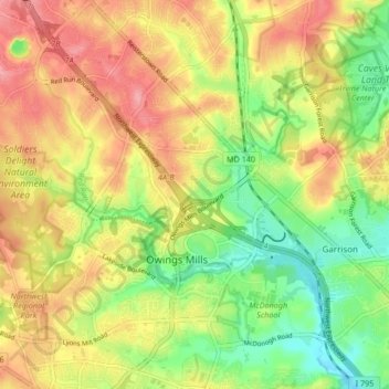 Owings Mills topographic map, elevation, terrain