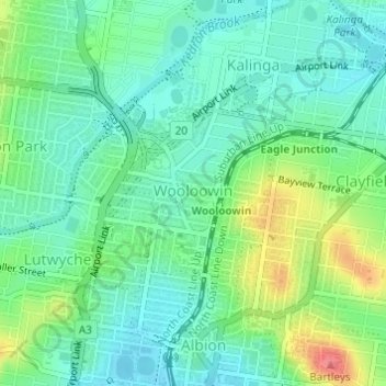 Wooloowin topographic map, elevation, terrain