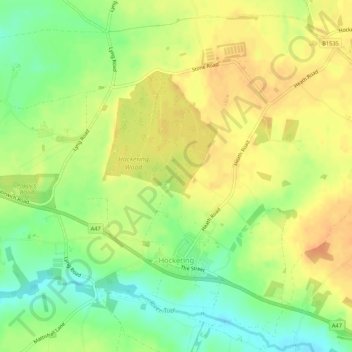 Hockering topographic map, elevation, terrain