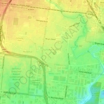 Sunshine West topographic map, elevation, terrain