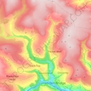 Heptonstall topographic map, elevation, terrain