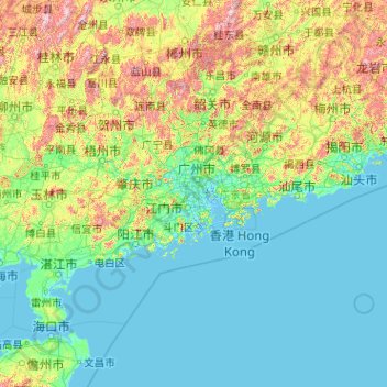 广东省 topographic map, elevation, terrain