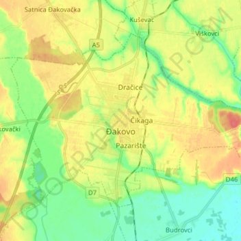 Đakovo topographic map, elevation, terrain
