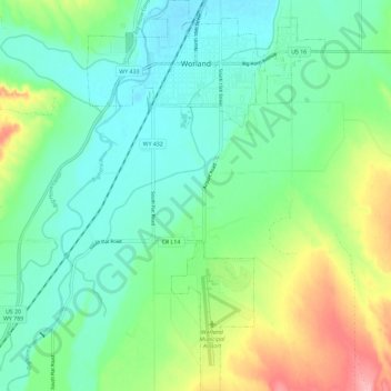Worland topographic map, elevation, terrain