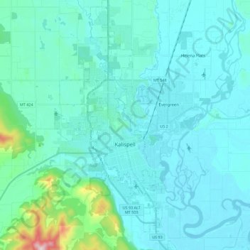 Kalispell topographic map, elevation, terrain