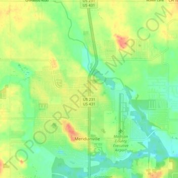 Meridianville topographic map, elevation, terrain