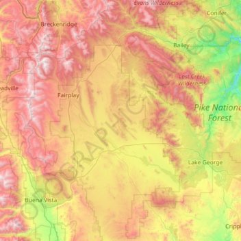 Park County topographic map, elevation, terrain