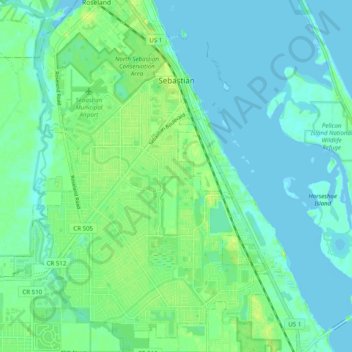 Sebastian topographic map, elevation, terrain