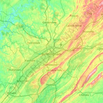 Birmingham topographic map, elevation, terrain