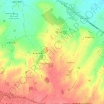 Boxworth topographic map, elevation, terrain