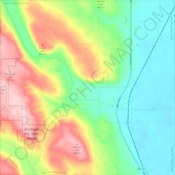 Town of Cherry Creek topographic map, elevation, terrain