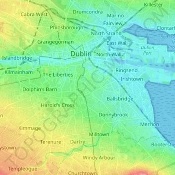 Dublin topographic map, elevation, terrain