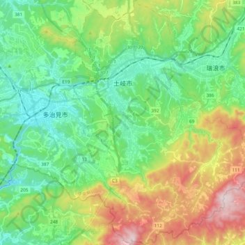 土岐市 topographic map, elevation, terrain