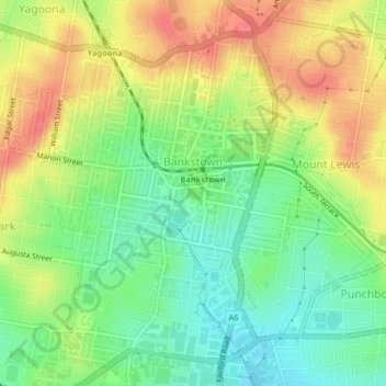 Bankstown topographic map, elevation, terrain