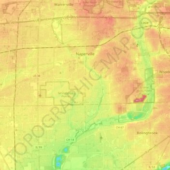 Naperville topographic map, elevation, terrain